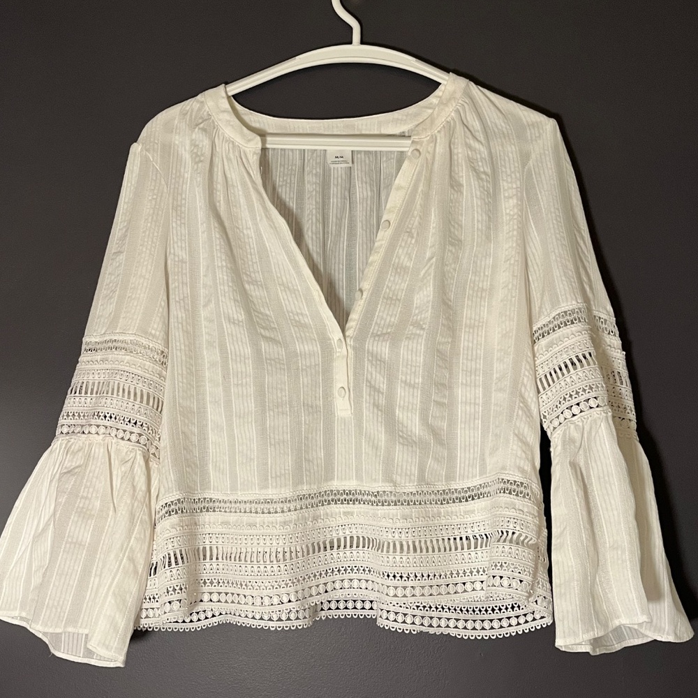 Club Monaco Lace Trim Boho Blouse - Size: M